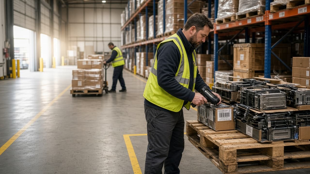 Warehouse operator scanning incoming material at the receiving location
